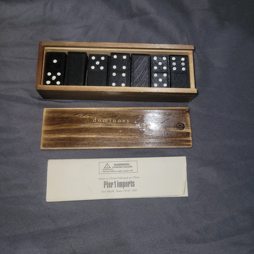 Vintage Pier 1 Imports Domino Set  28 Tiles with Wooden Box & Instructions